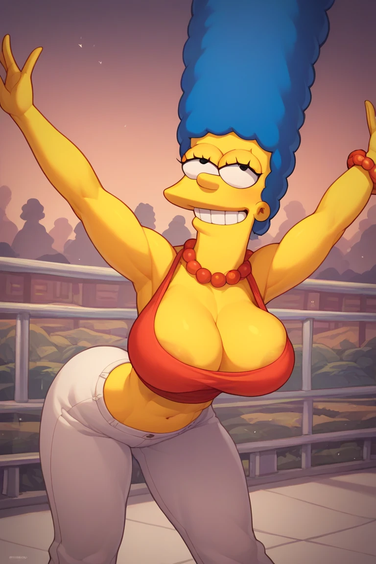 Harley Quinn, solo women, cute face, naked, big breasts, thick body, Harley Batman the Animated Series, full body, Standing, in the park, cuerpo completo, high resolusion