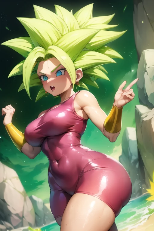 female,girl,dragonball super artstyle,Kefla, thic thights,clothes are wet ,breasts visible,illustration,drawing,best quality,masterpiece