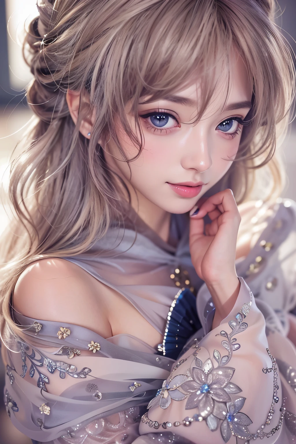 ((best qualtiy)), ((tmasterpiece)), (detail:1.4), Beautiful cyberpunk female images,hdr(HighDynamicRange),Ray traching,NVIDIA RTX,Hyper-Resolution,illusory 5,sub surface scattering,PBR textures,post-proces,Anisotropy Filtering,depth of fields,maximum definition and sharpness,Many-Layer Textures,Albedo e mapas Speculares,Surface coloring,Mitsu-Accurate simulation of material interactions,perfectly proportioned,rendering by octane,Two-colored light,largeaperture,Low ISO,White balance,Rule three points、8K raw data、Beautiful bright blue pupils,off-the-shoulder clothes,Fine pupils,Delicate face and eyes,long eyelasher,Blushlush,Delicate and fluffy hair,pink lip,Pure,Cute face,Sweet girl,Artistic sense,Casual wear,Advancedsense,butterflys,Cherry blossom petal,Beautiful hair accessories,Long hair and waist,Hair fluttering in the wind,Snow-white fox ears,curlies,Snow-white fluffy tail,Positive light,The light from the back window is backlighted