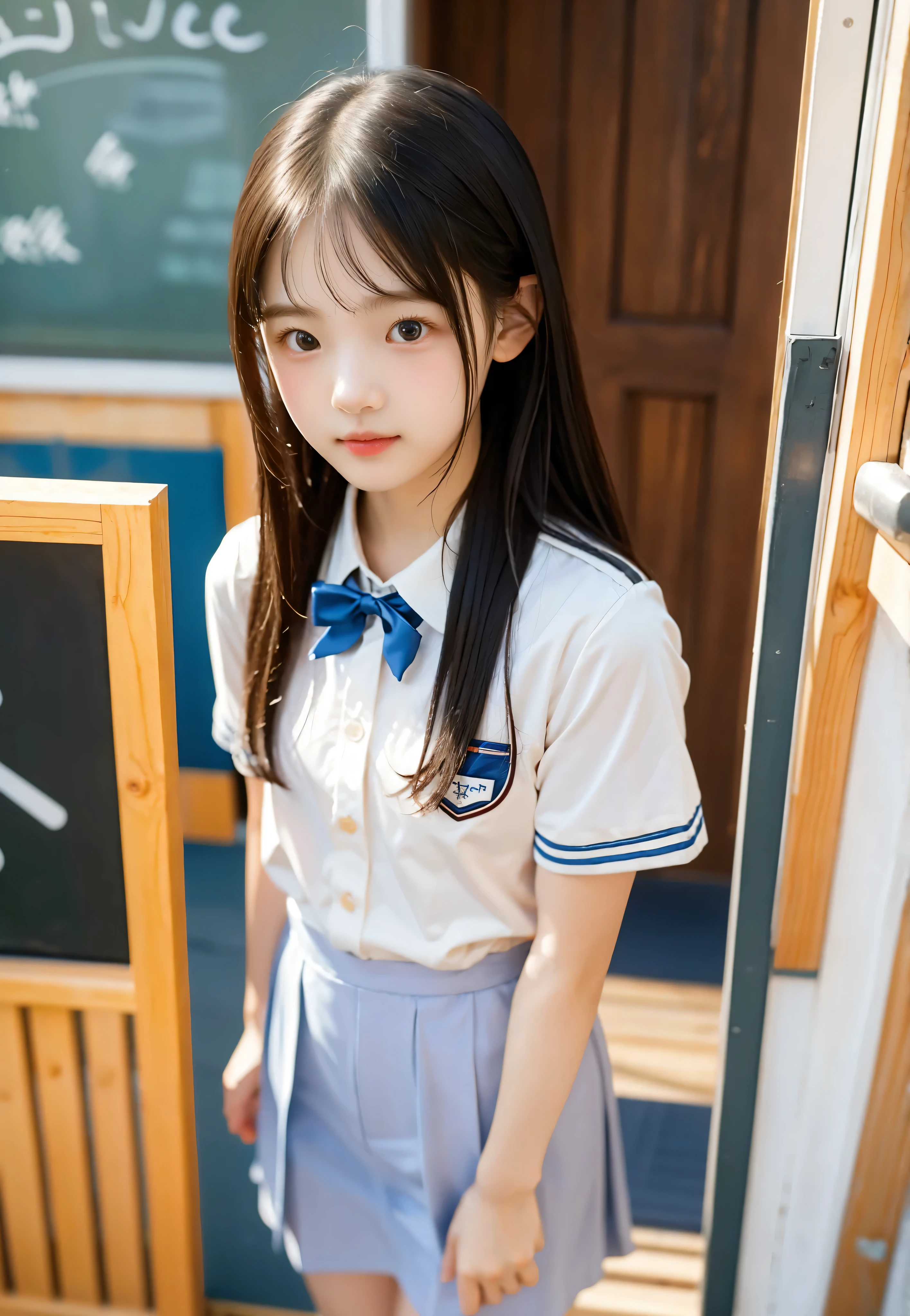  s,uniform,Line up quietly before entering the classroom, girl,cute, Masterpiece, Details