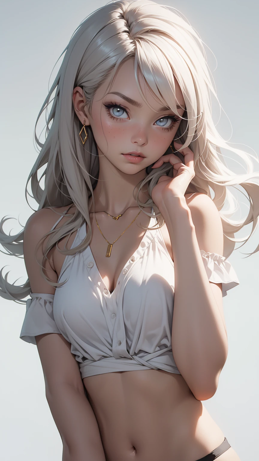 Best quality, Works of masters, A high resolution, 1girl, Super beautiful face, super beautiful eye, Super beautiful platinum white mohawk hair,(MagazineCover:1.2),Trendy Harajuku-inspired rock outfits,Expose shoulders, tons of tattoos and piercings, accentuated super huge enormously gigantic nude and nipples exposed