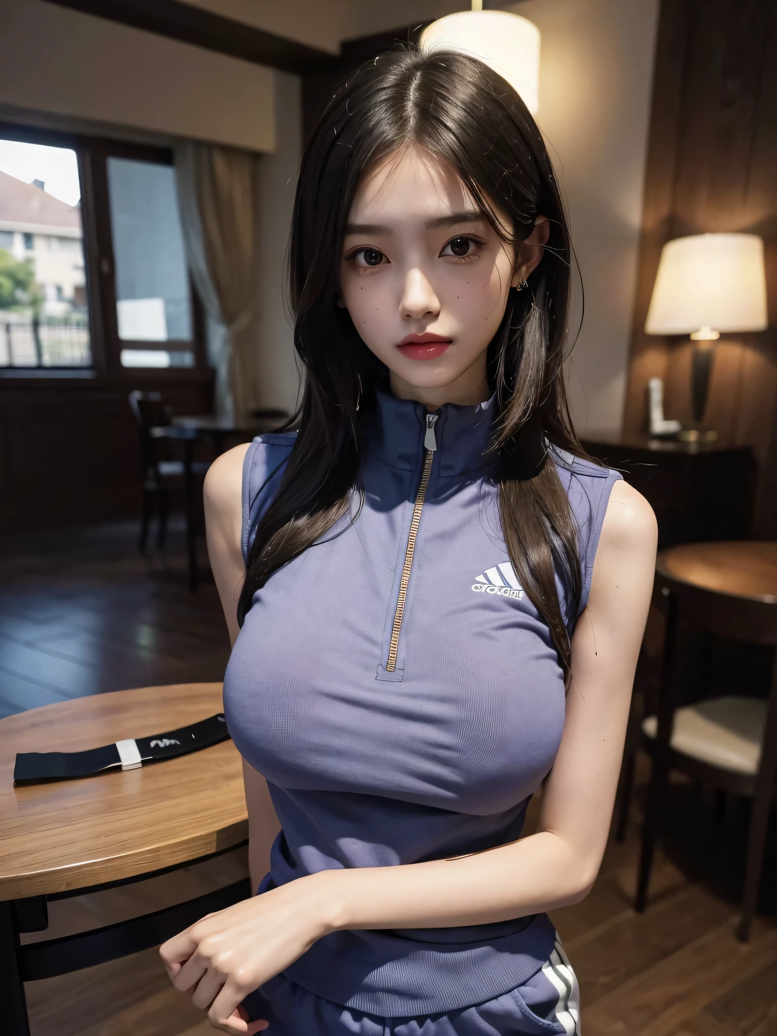 Araffe asian woman in a purple top and black pants posing for a picture ...
