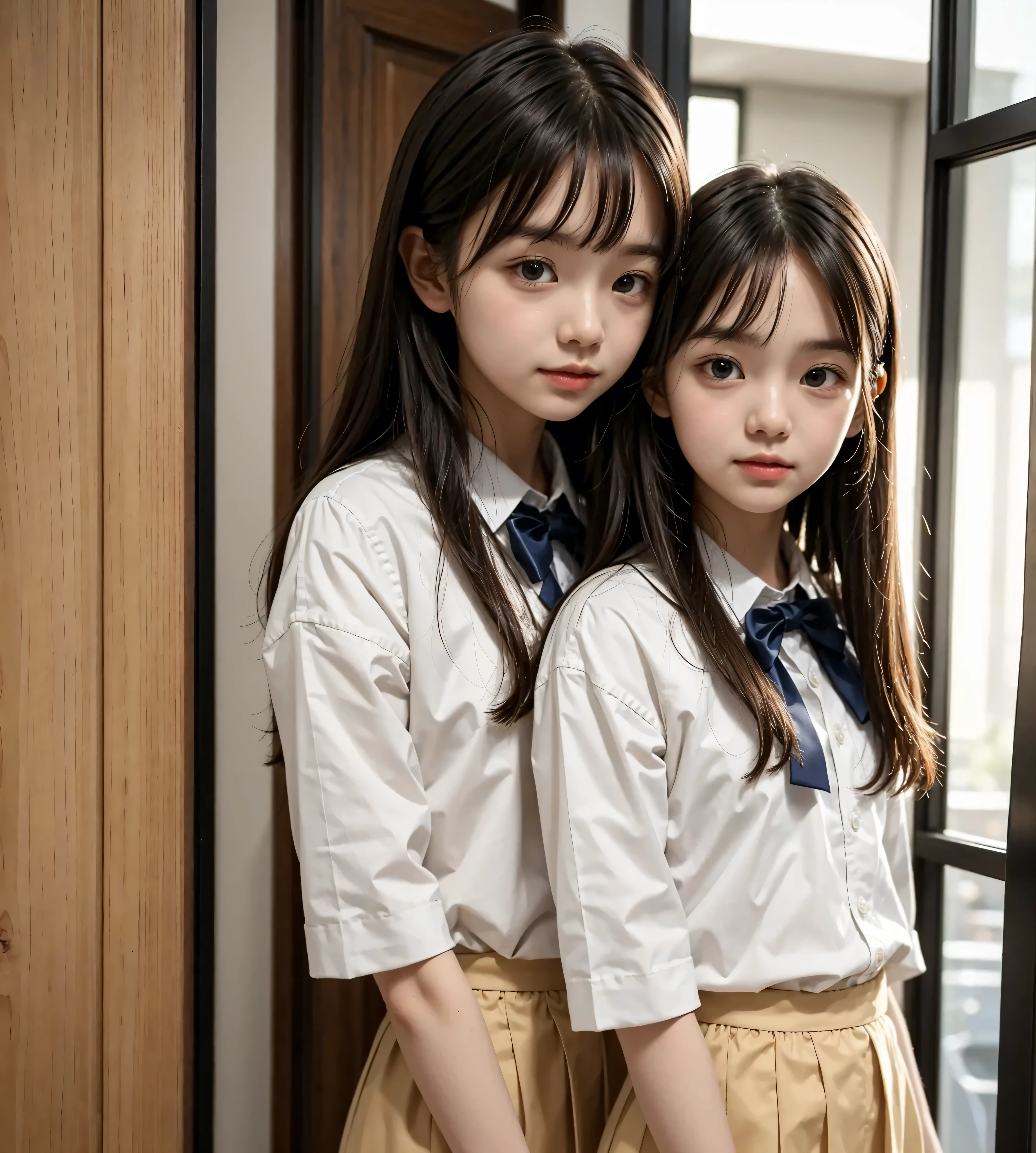  s,uniform,Line up quietly before entering the classroom, girl,cute, Masterpiece, Details