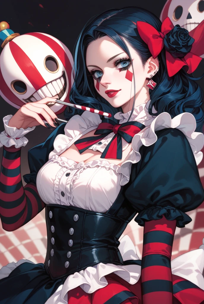 realistic, realistic face:1.2, Asian girl, Tokyo girl, gir 23yo, score_9, score_8_up, score_7_up, 1girl, finger gun to head, upper body, KurumiBase, clock eyes, red eye, yellow eye, heterochromia, black hair, twintails, hairband, red dress, striped bow, frills, detached sleeves, frilled choker, evil grin, laughing, blood on face, blood, blood on clothes, sound effects, bam, splashing, colors, IncrsXLBrknGls, broken glass, reflection, realistic, wallpaper hd,