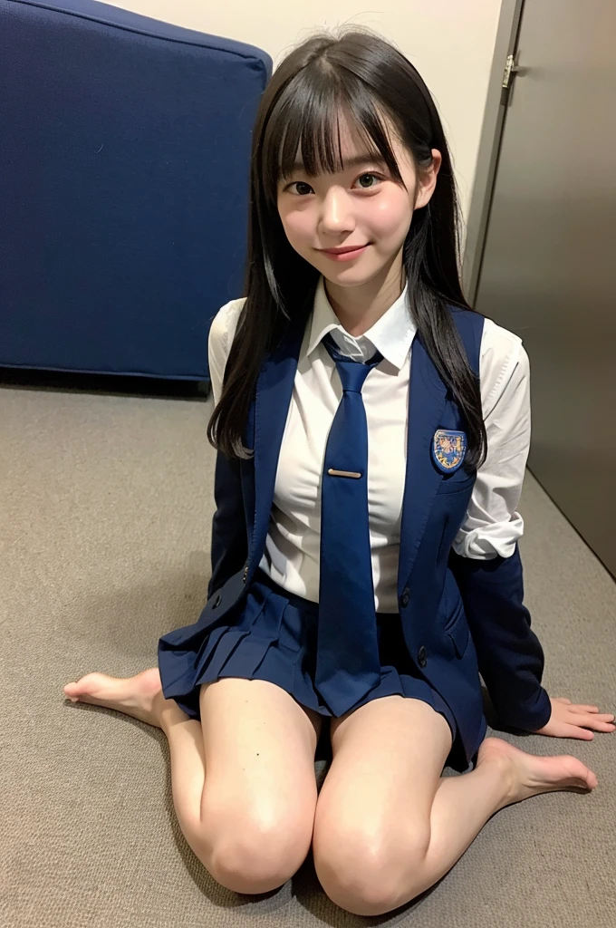 A cute, Japanese girl at 20 who is as cute as a 15-year-old idol、Bikini-style cheerleader uniform、She is sitting on a chair and touching her crotch、Small bust size、whole body、Accurately depict hands, arms and body、RAW Photos、Genuine、High resolution、Life、No copyright notice