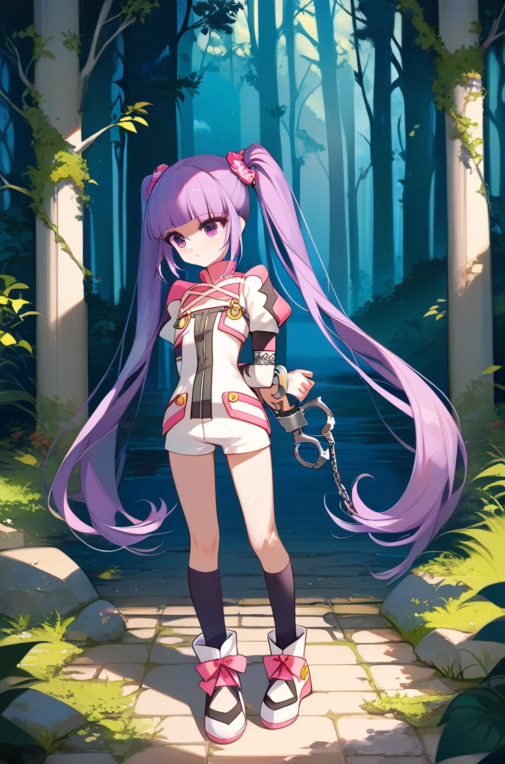 score_9, score_8_up, score_7_up, very aesthetic, source_anime, detailed,
forest, ruins,
1girl, flat chest, petite female,
sophiefuture, purple hair, purple eyes, very long hair, blunt bangs, sidelocks, twintails,
shirt, puffy sleeves, detached sleeves, kneehighs, white footwear, footwear ribbon, white shoes, short shorts, zPDXL,extremely detailed,high definition restrained,arrest,restrained,shackles,(((handcuffs, cuffs, full body, handcuff, bound wrists))),masterpiece, best quality,sophie handcuffs behind her back,2 .escort in handcuffed.handcuffed behind back. Sophie,handcuffed, sophie handcuffed .arrested..handcuffs behind her back.sophie cuffed behind her back. Sophie handcuffed behind back. cuffed sophie behind her back. Sophie handcuffed behind her back, from behind