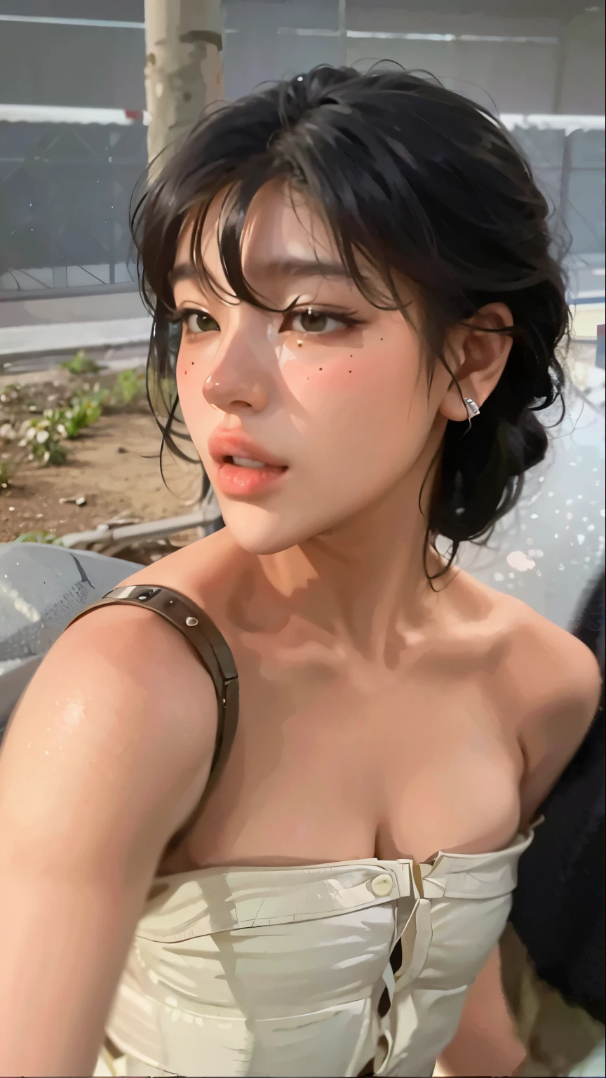 (masterpiece, 8k, best quality: 1.3), 21 year old girl, Seen through clothes, colorful hair, magazine cover ,upper body, relaxed expression, (huge breasts: 1.1)
