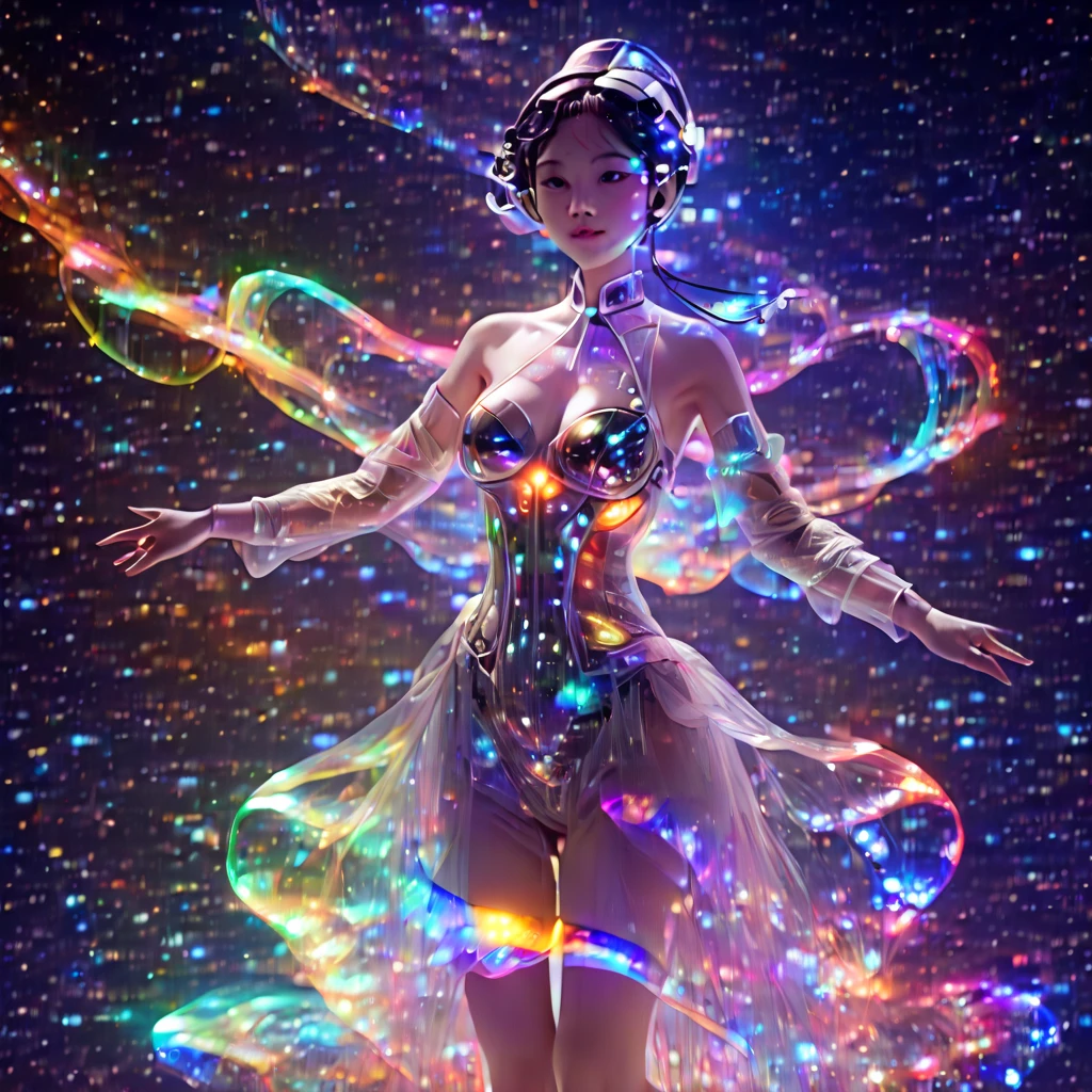   nebula floating in space  、whole body、(( see-through dress :1.8)),  top quality,  High Definition CG Integrated 8K Wallpaper ,  movie lights,  lens flare,  eyes with beautiful details, black,  Side View,  Multicolored Hair, Rich and colorful light, particle, 、The girl's naked body can be seen through、Laugh without fear、 rainbow hair、Big Bang Girl,The edge of the universe can be seen on the lining、Dark matter、 energy 、Retro and psychedelic、Creating miracles with a single photon、From Blink to Quasar、that&#39;Too bright to keep watching 、 superbursts attract you