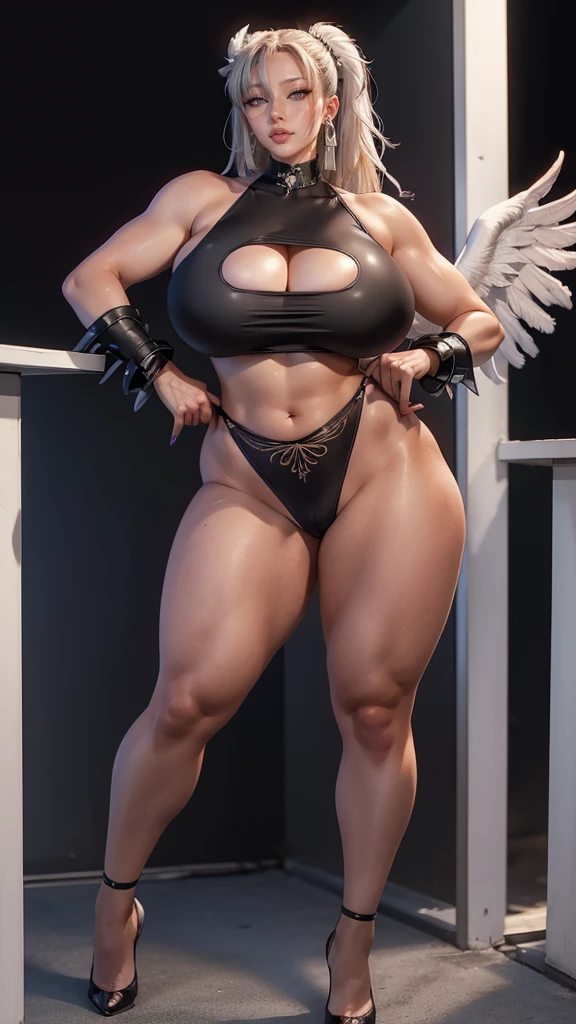 Art Nouveau, A full body shot, ultra wide angle, in focus, photo, 1girl, pose of a stunning beautiful baby, simple background, detailed face, detailed body, detailed muscles, hdr, 8k, best quality, hyper details, transparent bikini, solo, big breasts, fit, muscular, ((((curvy))))