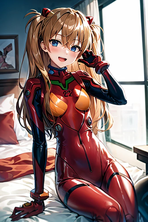 (( top quality)), ((masterpiece)), (be familiar with),  perfect face, indoor, bedroom,  watching viewers,
One woman,  Soryu Asuka Langley,
 open mouth,  ecstatic expression beside the piano, blush, smile,
 small tits,  flat chested, Young girl, Lori,  s,  girl,
 long hair,  Twin Tails ,
Leg spread,