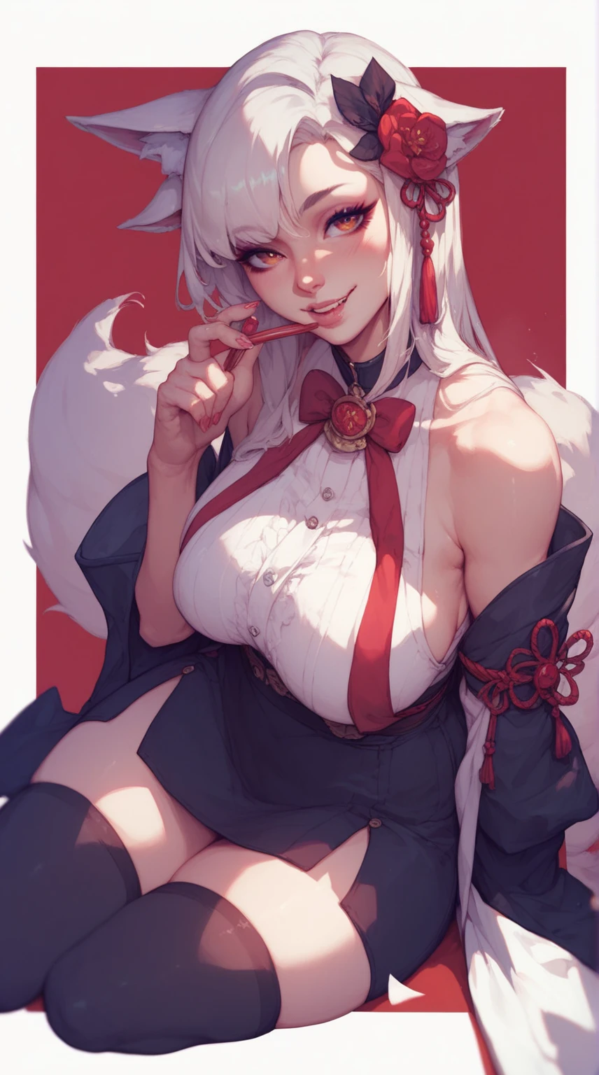  Women, red bunny cosplay, white, art, advertisement, colored pencil drawing, draft, illustration