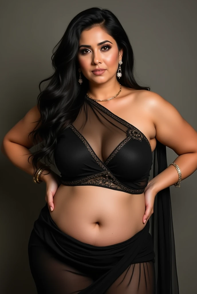 plus size woman with large belly, 45 years old, short dark hair. Clothing style feminine, viking, classical, and warm clothing, magical