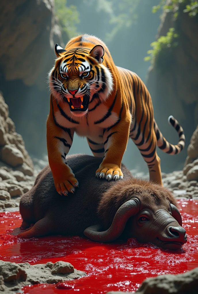 rabbit killing the tiger blood loss to tiger and tiger is in fear people and animals or watching