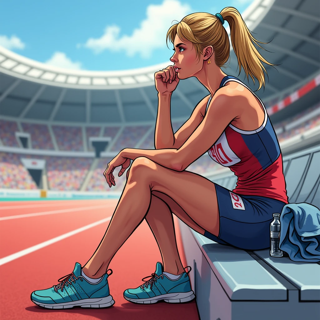 (masterpiece, official art), hieroglyph, 1girl, red ponytail, sport bra, shorts, sneakers, full body, running, crowded background, coliseum, <lora:hieroglyph-10_v6:0.9>
