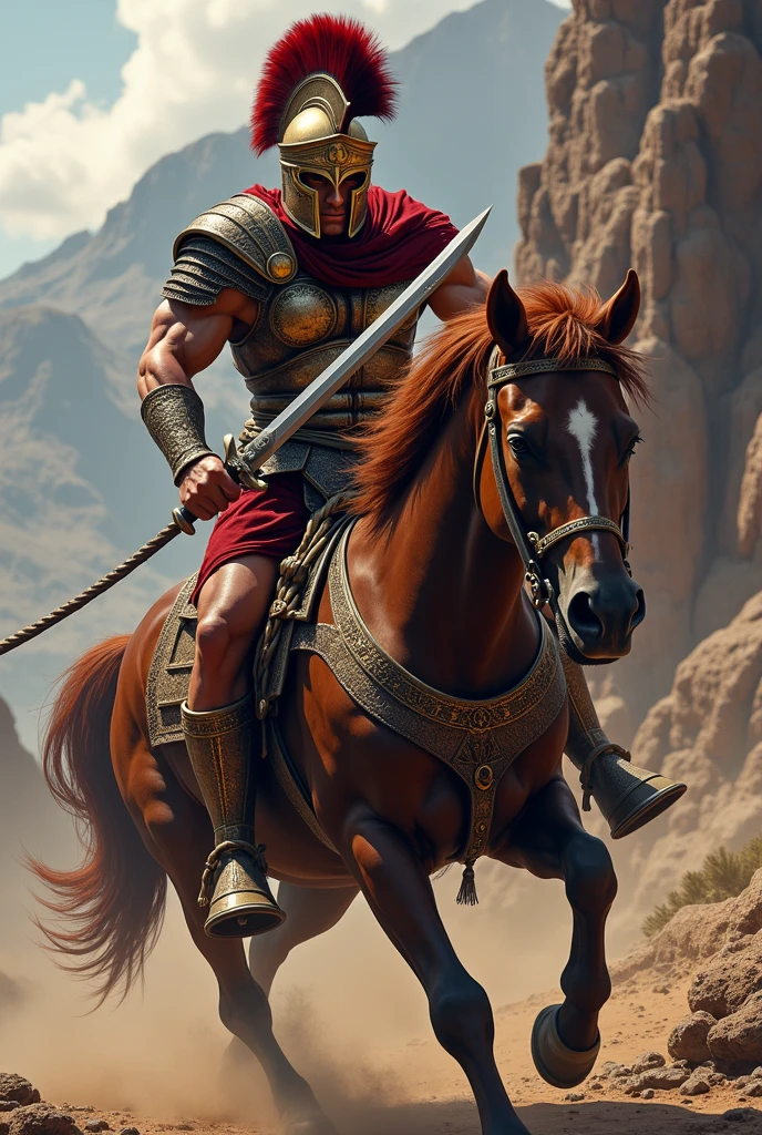 warrior riding on a hourse in the style of sp4rt4