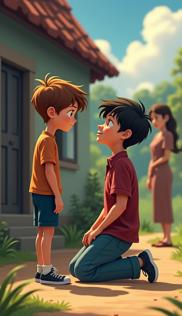 One day, when Vanya was walking in the yard, he saw a neighbor boy, Petya, crying. Vanya felt sorry for Petya and went up to him to ask him what was wrong. But Petya only sobbed and could not answer.
Vanya became frightened. He didn't understand what was happening and why Petya was crying. Vanya wanted to run home, but he remembered that his mother always says that you should help others if they are in trouble.