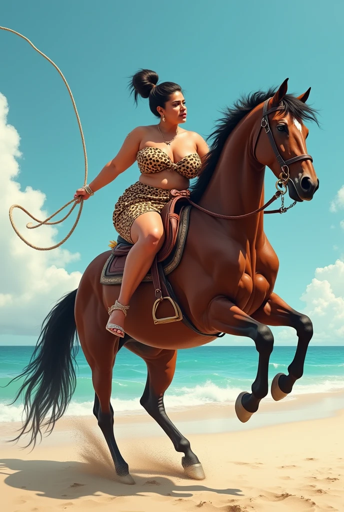 black shire horse pulling cart. full figured woman driving. yellow bikini. very dark skinned.