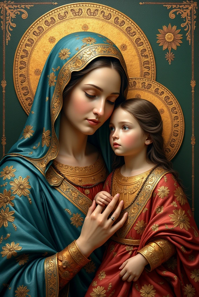 Watercolor painting, Gustave Moreau painting. Beautiful ((Mother Mary:1.2)), symmetric face, Small bust, praying, halo