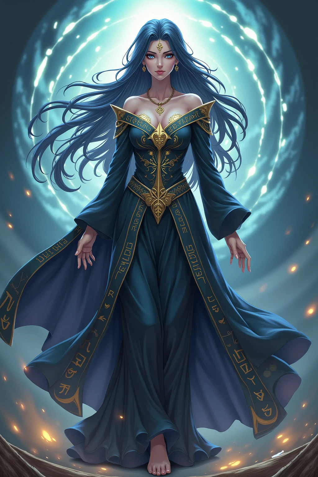 8k, ultra detailed, masterpiece, best quality, (extremely detailed), full body a human (intense details, Masterpiece, best quality: 1.5), female (intense details, Masterpiece, best quality: 1.5), mage, arcane wizard, manipulating magical energies (intense details, Masterpiece, best quality: 1.5), in a magical laboratory (intense details, Masterpiece, best quality: 1.5), female human (intense details, Masterpiece, best quality: 1.5), wearing white robe (intense details, Masterpiece, best quality: 1.5), purple cloak with magical sigils (intense details, Masterpiece, best quality: 1.5), extremally beautiful woman, dark skin (intense details, Masterpiece, best quality: 1.5), black hair, long hair, braided hair, dynamic eyes, magic lab. bickers, vials, arcane book shelves, candles light, dynamic light