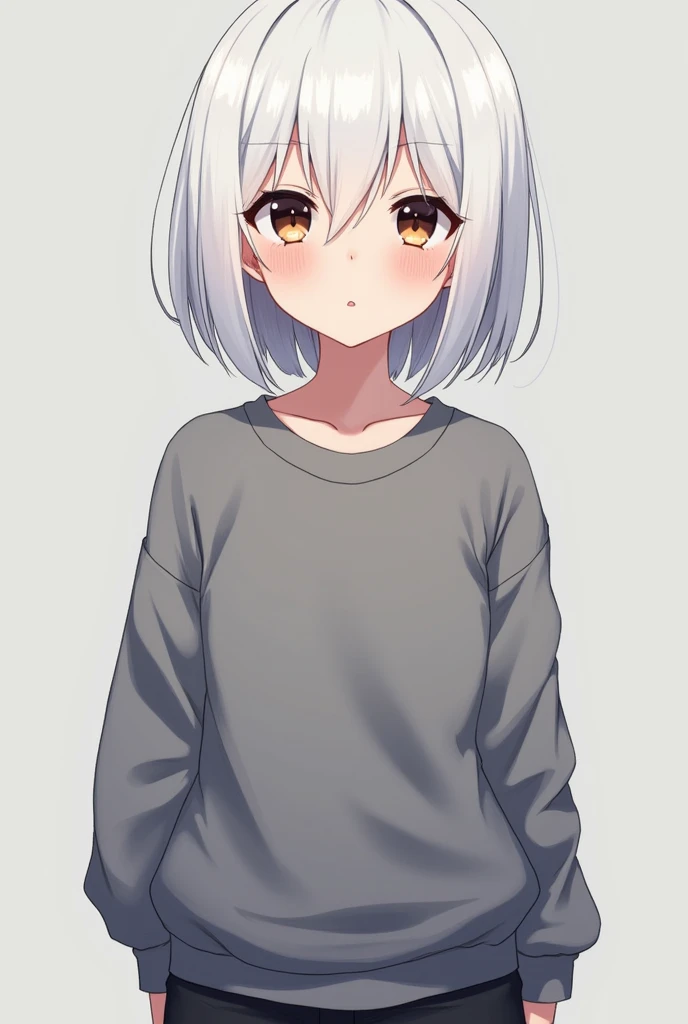 female, short, short white hair, white eyes. dynamic art, oversized sweater, furry bunny, 4k