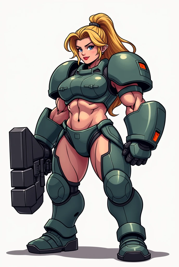 woman strong, musclegirl, Bullish, Caucasian skin, long blonde hair, blue colored eyes, Russian traits, holding an axe, cute outfit