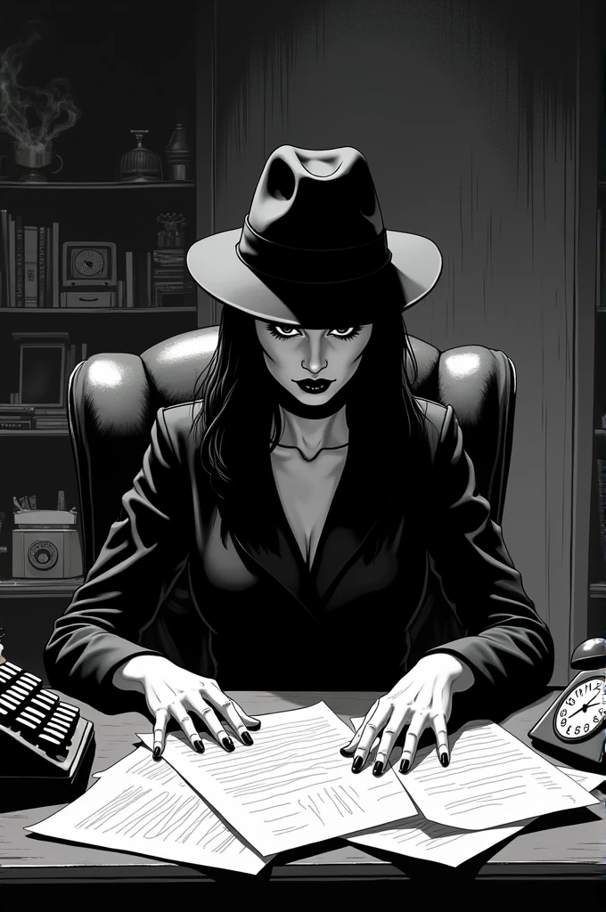 create an illustration in the style of the manga junji ito that is a nail designer at home that is in the style of the manga juji Ito and that is illustrating a Nail designer at home