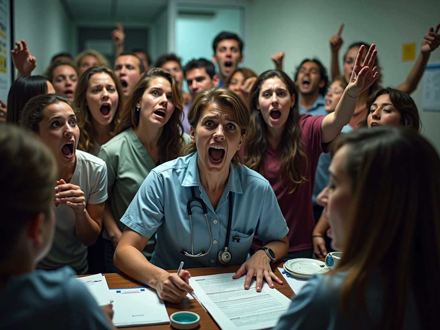 Young Women doctors screaming on the floor for court justice