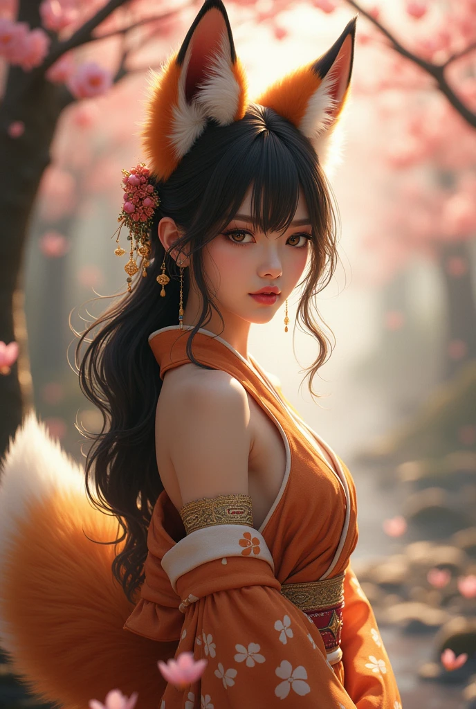 Best quality,
8K,
HDR,
soft lighting,
picture perfect,
realistic,
vibrant,
fox girl with brown hair,
kitsune,
beautiful female kitsune,
digital illustration,
beautiful illustration,
beautiful digital artwork,
exquisite digital illustration, realistic digital art,
realistic style digital art,
ultra high quality fantasy art,
final fantasy,
masterpiece,
ultra high quality female character design,
wallpaper illustrations of the highest quality,
complex ultra high quality accurate faces of female characters,
high quality design and accurate physics,
ultra high quality fantasy style,
masterpieces,
super high quality characters,
resolution - 8K,
realistic art,
highest quality wallpaper illustration,
ultra-high facial detail,
quality design and physics accuracy,
by color,
depth of field,
shadows,
ray tracing, high quality and 8K resolution computer wallpaper production,
accurate simulation of the interaction of light and materials,
Highly detailed hair,
More about beautiful and shiny brown hair,
Beautifully detailed hands perfect fingers,
Beautiful nails, perfect anatomy,
perfect proportions,
Full-length,
Perfect color combination,
Accurate imitation of the interaction of light and material,
art that conveys the meaning of the story,
full body picture.