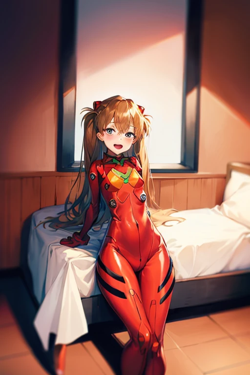 (( top quality)), ((masterpiece)), (be familiar with),  perfect face, indoor, bedroom,  watching viewers,
One woman,  Soryu Asuka Langley,
 open mouth,  ecstatic expression beside the piano, blush, smile,
 small tits,  flat chested, Young girl, Lori,  s,  girl,
 long hair,  Twin Tails ,
Leg spread,