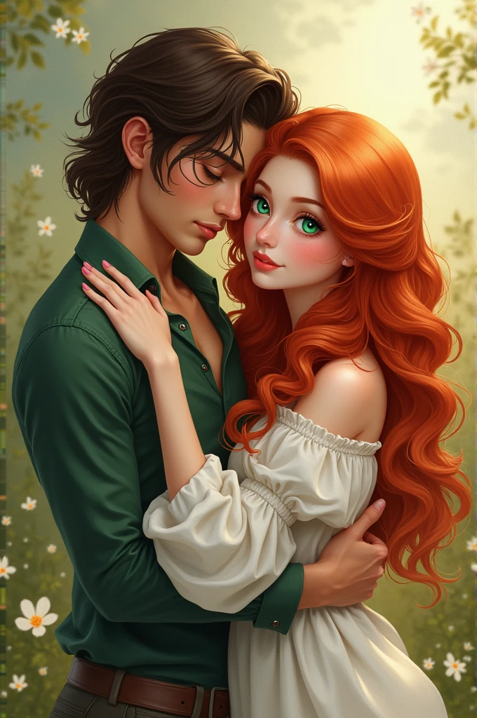 Red-haired Greek woman with dark blue eyes and her red-haired Greek brother with blue eyes smoking in Greek clothes