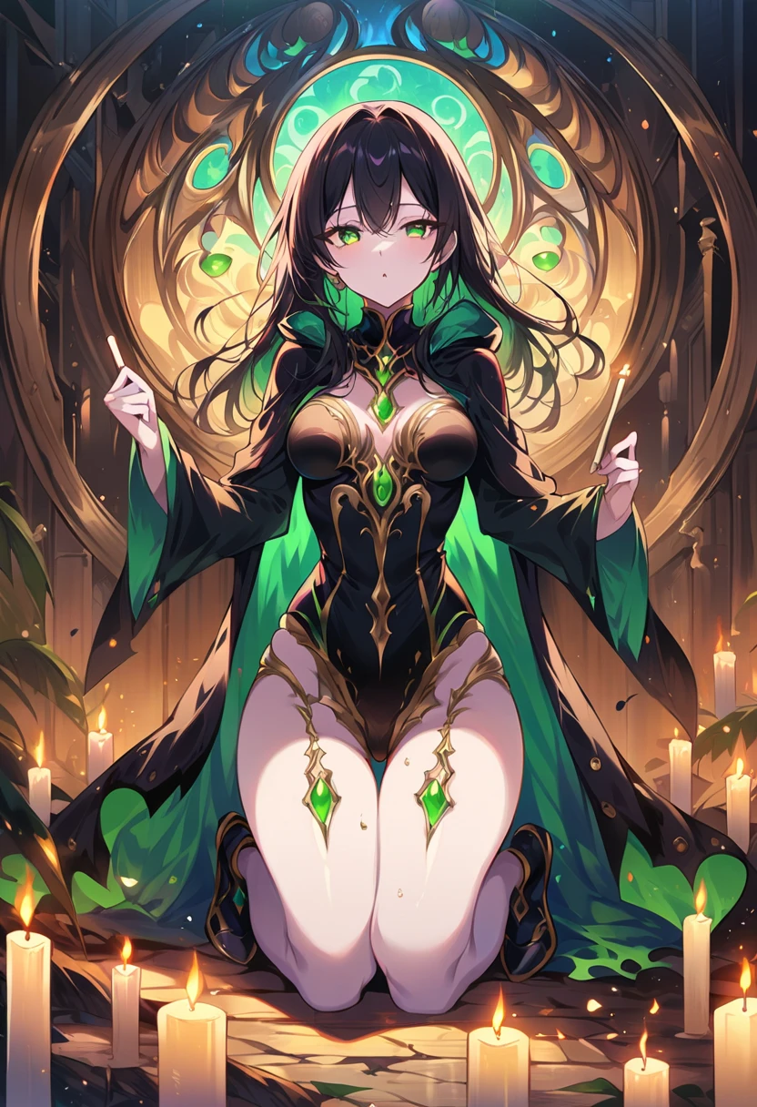 (black hair, green eyes:1.1) thicc succubus, (thigh-high fishnets:1.1), seductive expression, (beautiful detailed eyes, beautiful detailed lips), (demon horns), (voluptuous body), (dark atmosphere), (sensual pose), (soft lighting), (provocative outfit), (dark fantasy), (lush background), (high-res, 4k), (vivid colors), (dramatic lighting), (elegant curves), (sinister charm), (erotic undertones), (alluring beauty), (temptation), (exquisite details), (mythical creature), (seductive aura), (captivating gaze), (lush hair), (mysterious allure), (supernatural vibe), (sensual presence), (charismatic feminity), (enchanting silhouette), (enticing energy), (provocative ambiance), (fantasy charm), (mystical seductress), (intense charisma), (spellbinding allure), (mesmerizing figure), (bewitching elegance), (magnetic grace) wearing fur lined dress