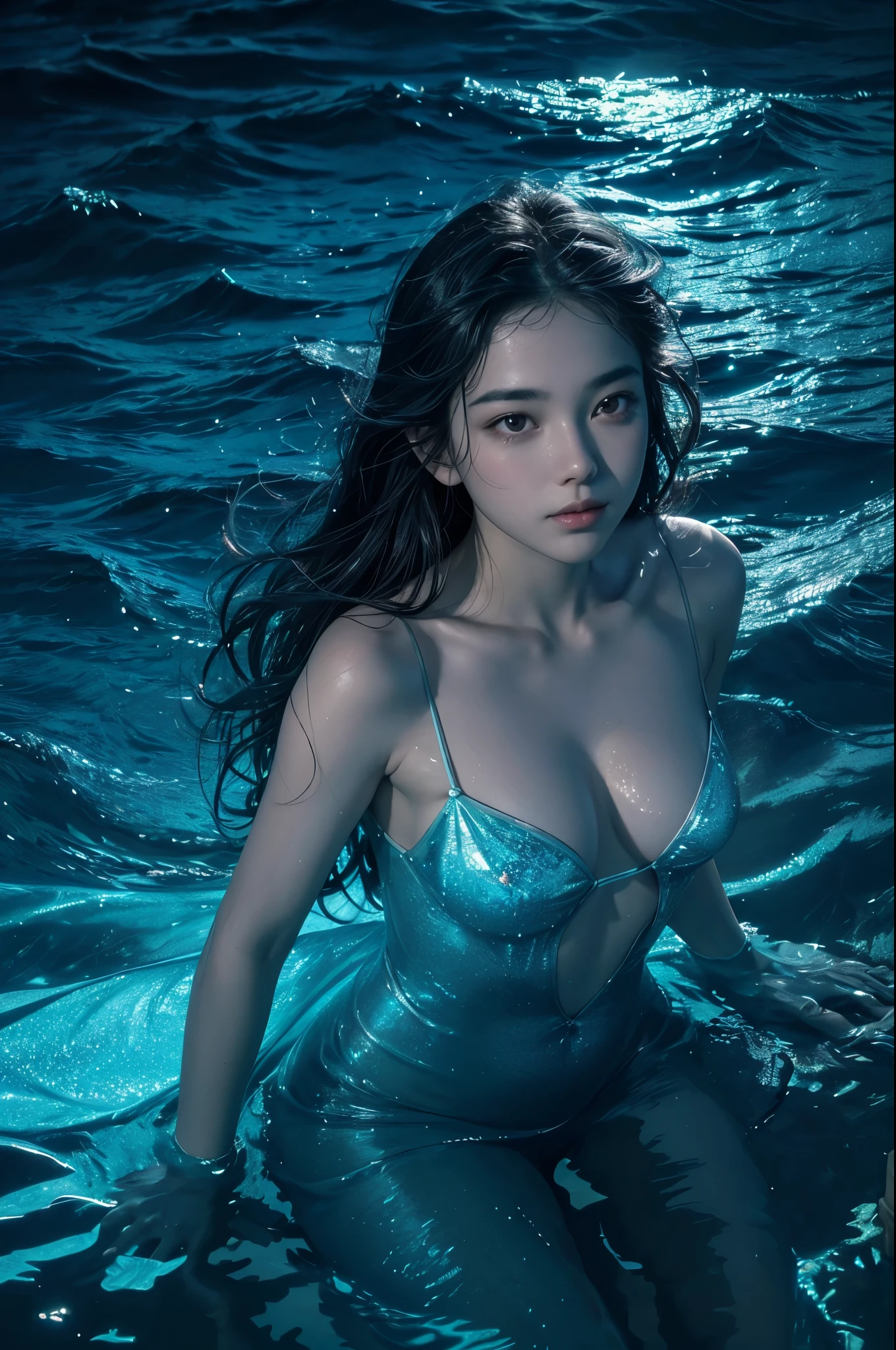 a girl, war, special effects, magician, detailing, cinematic lighting, legs in water, atmospheric perspective, 8k, super detail, high detail, high quality, high resolution, masterpiece, best quality,