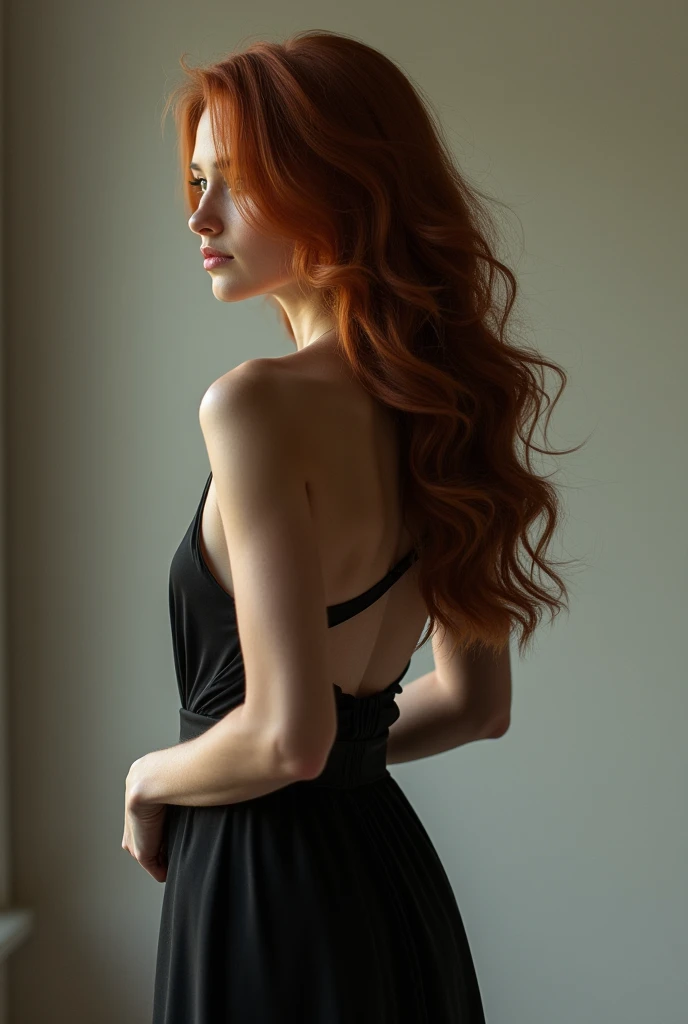 (((Masterpiece))), 25-year-old Caucasian French girl with shoulder-length messy red hair, adorned with crystal glow, blooming hair akin to . Certainly!
A silhouette of a girl standing with her back to the camera. She is wearing leggins and a black hoodie. Her face is not visible. White background