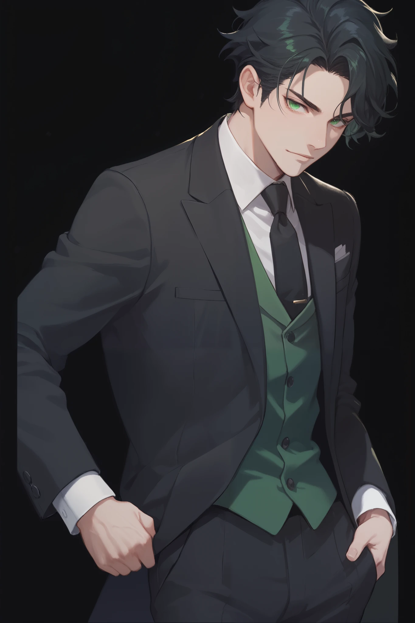 1920s, black-haired, green-eyed male villain