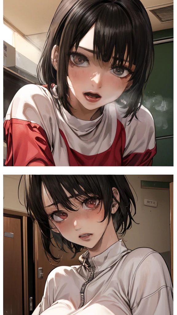 Black hair, scar on the cheek, Hollow eyes, Blush, Mikasa, Sexy pajamas, face to the viewer, Anime, 2.5D, 8K, Super detail, Masterpiece, 8K, A high resolution，Lie flat face up