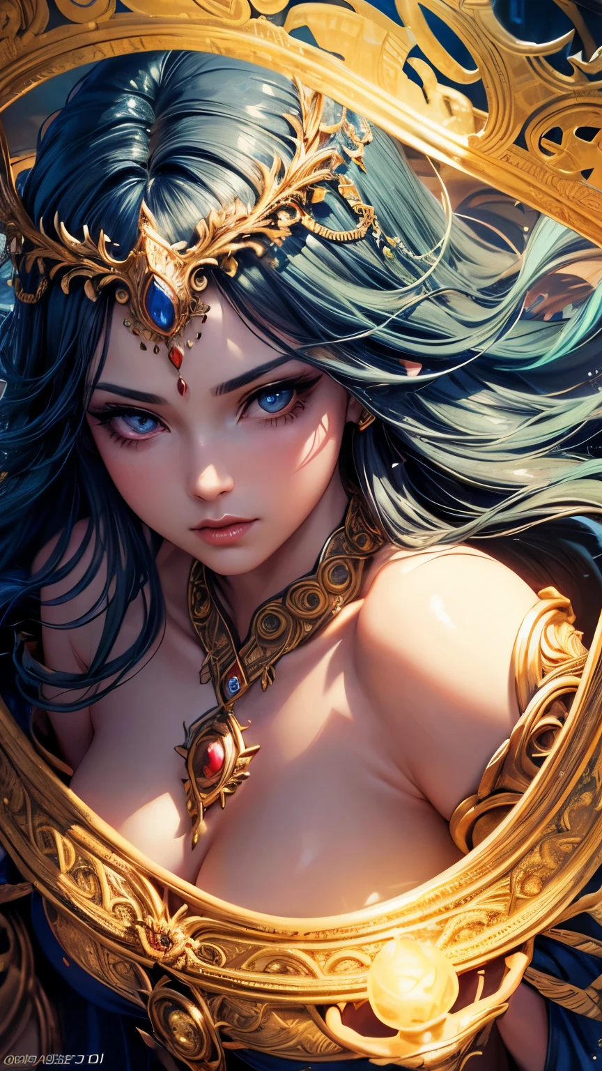 Egyptian sexy goddess, blue hair, big cat ears, yellow eyes, blue wings, Egyptian style, sexy, big breast, perfect body, Gold, Luxurious theme, sensuality, face detail, Masterpiece, best quality, ultra detail, High resolution, 8k, UHD, ultra realistic, Amazing, Beautiful goddess,