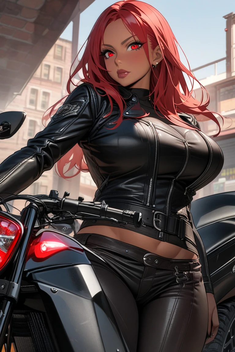 Jennifer Korbin, ginger hair, biker girl, cleavage, microskirt