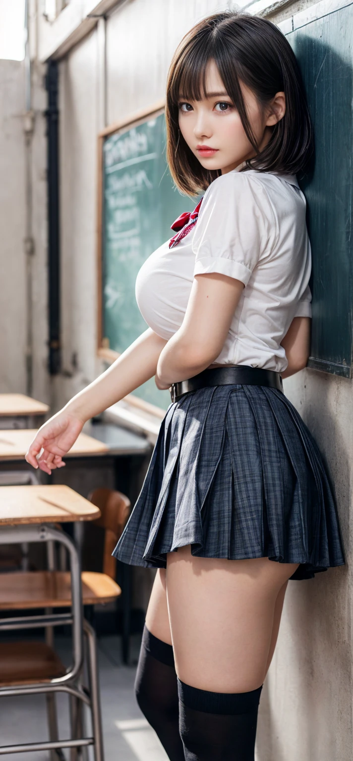 ((Japanese beautiful girl:1.3)) ((Uniforms:1.4)) ((panty shot:1.5)) ((middle school)),((dark blue skirt:1.3)) ((in the classroom:1.3)) ((thin_fabric:1.4)) ((casual sexy pose:1.3)) ((Sweaty:1.5))((Blushed:1.4)) ((big breasts:1.4)) ((close up:1.2)) best quality,masterpiece,ultra high resolution,(lifelike:1.4),original photo,(Realistic skin texture:1.3),(film grain:1.3),panoramic,portrait,very wide lens,Willow Yao,Cowboy shooting,(in the darkness, deep shadow, low profile, cold light,) night,(()),shed tears,,dust,Tyndall effect,(Express),1 girl,Beautiful and detailed eyes and face,white jabot,brown eyes,((brown hair:1.2)) ((whole body:1.3)) ((Smile:1.3))