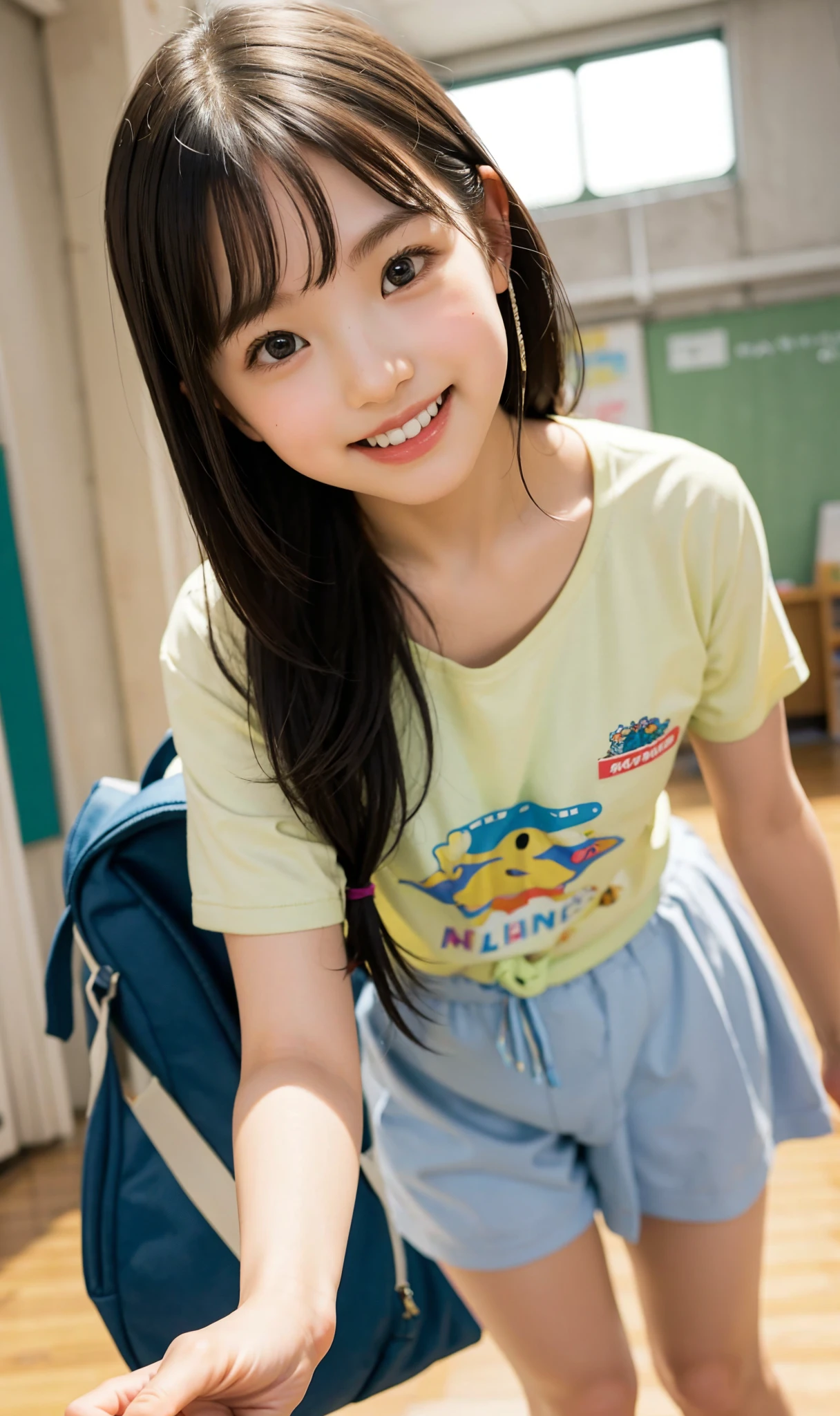  s,Line up quietly before entering the classroom, **************************, girl,cute, Masterpiece, Details,smile