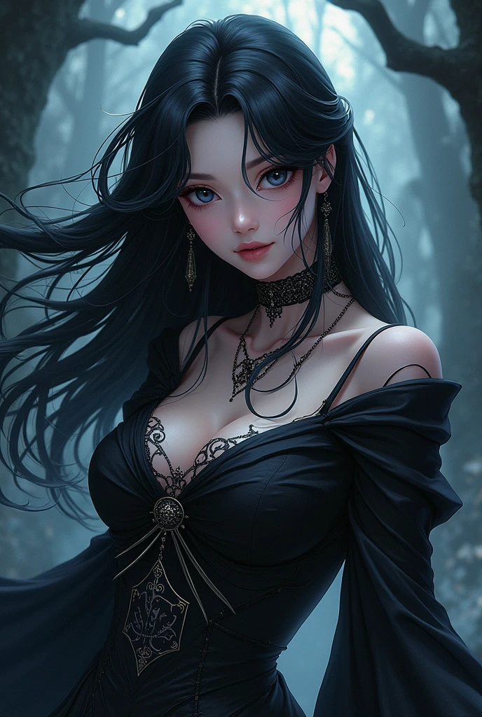 **(best quality,4k,8k,highres,masterpiece:1.2),ultra-detailed,realistic,oriental gothic girl,beautiful detailed eyes,beautiful detailed lips,extremely detailed eyes and face,long black hair,very detailed dress,dark atmosphere,dramatic pose,stunning background,shadowy lighting,vivid colors**