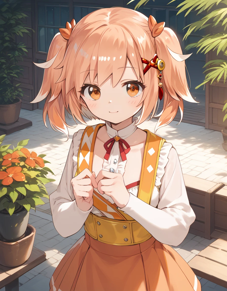 score_9, score_8_up, score_7_up, score_6_up, score_5_up, score_4_up, mgrcfuminosayuki, orange hair, two side up, orange eyes, orange hairpins, red hairclip,