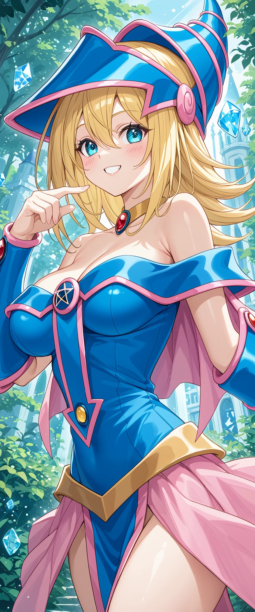 dark magician girl nsfw, Glass cover,   upper body  , side shot, Alternative Color,   Masterpiece,   detailed illustration  , natural,   Pixiv of the highest quality   , exquisite, {{{Cute 1dark magician girl}}},    super beauty that merges with the machine   ,   Elaborate shabby chic pattern  , Beautiful and Bright Woman,    half of my body is made of machine   ,   Transparent crystal body  ,    the inner machine is transparent   ,   film lighting, dynamic angle,   dynamic pose  ,    blue-eyed dragon from Yugioh Forest   ,  depth of field.   Magic Macaw on the bottom   .    wizards of hearts showing your VOLUPTUOUS body, big ,   beautiful, sensual,   BLUSHING from head to toe  ,    WALKING AROUND THE CASTLE   ,    SMILING PLAYING WITH SEXY MAGIC   ,    BLOND HAIR INTERACTING WITH MAGIC   
