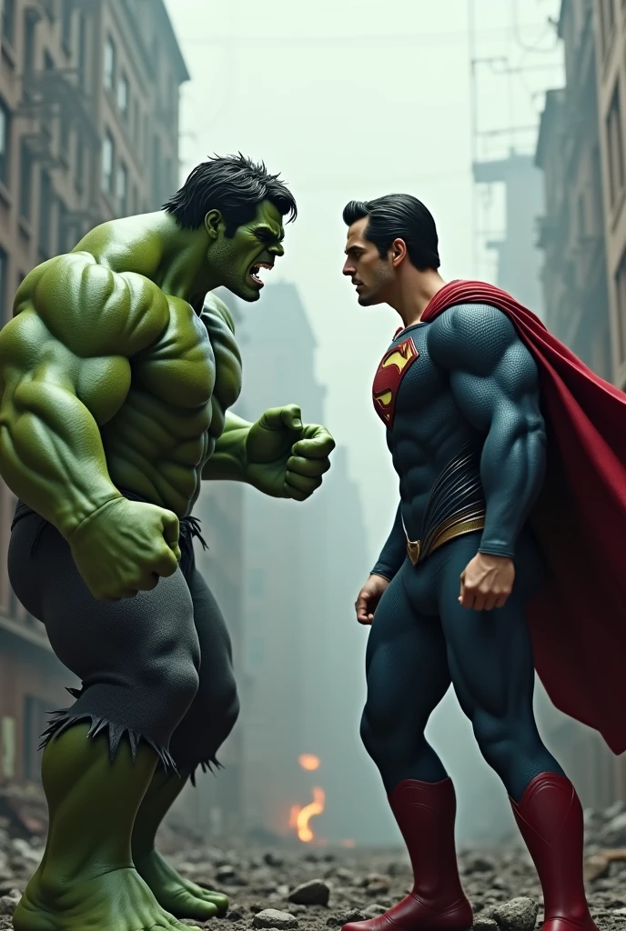 Hulk standing face to face with superman