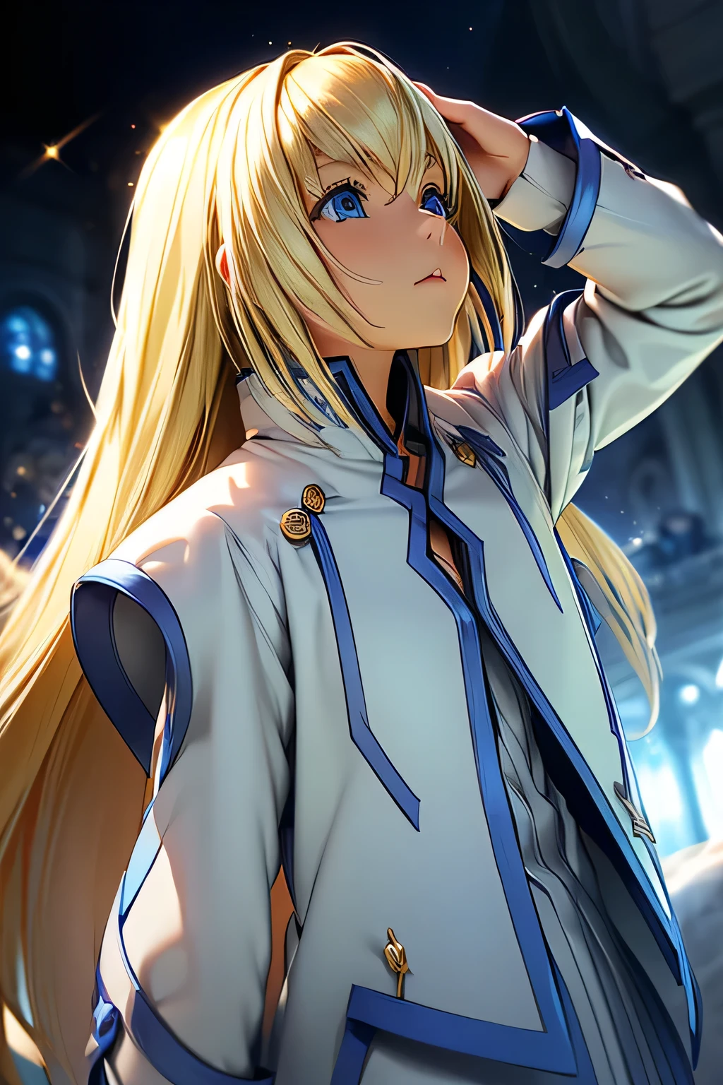  Perfect Anatomy　 top quality, highest resolution,(((Clothes with metallic luster　Shiny blond hair　 blue eyes　 girl)))　TALES OF SYMPHONIA　Collet Brunel　church