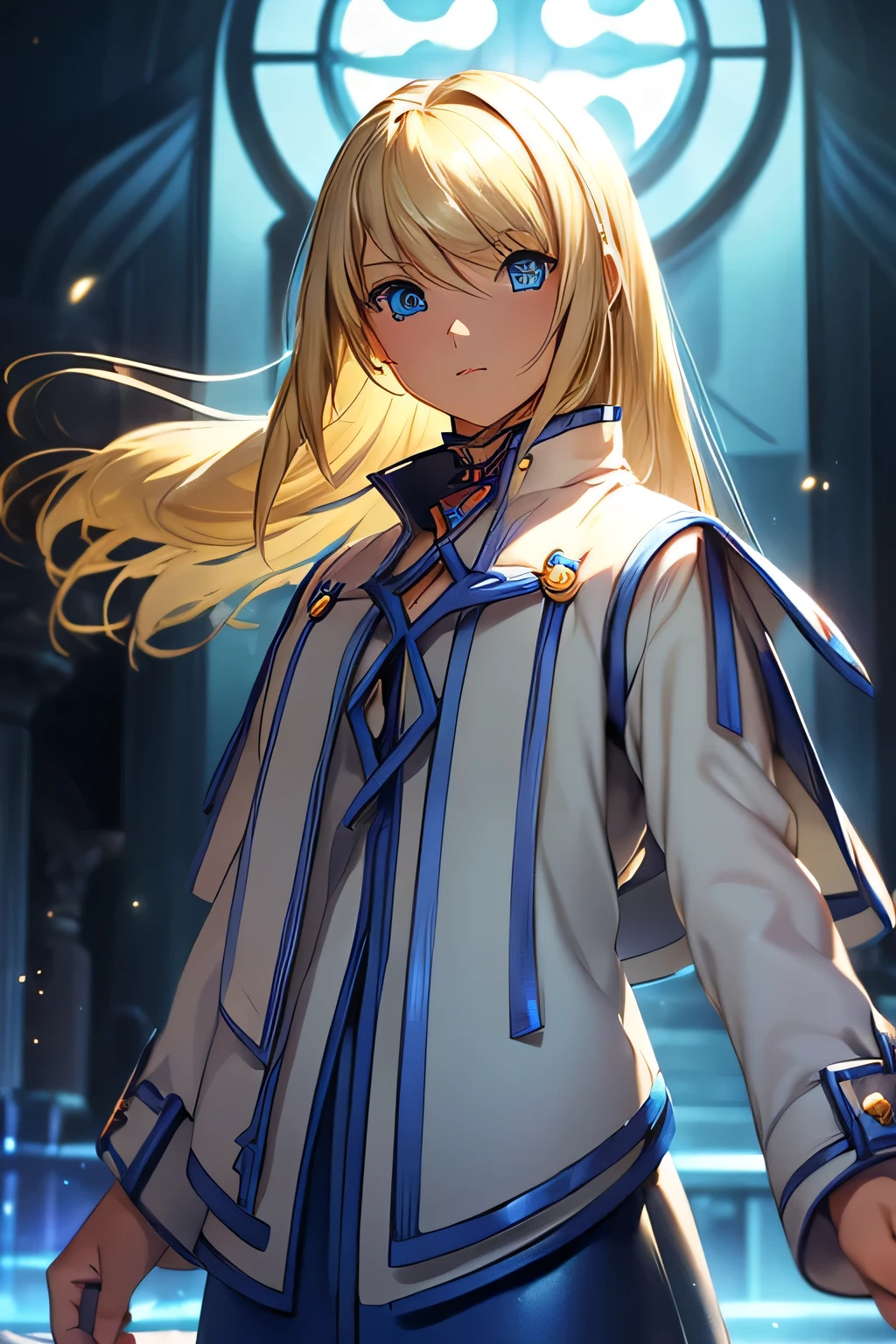  Perfect Anatomy　 top quality, highest resolution,(((Clothes with metallic luster　Shiny blond hair　 blue eyes　 girl)))　TALES OF SYMPHONIA　Collet Brunel　church