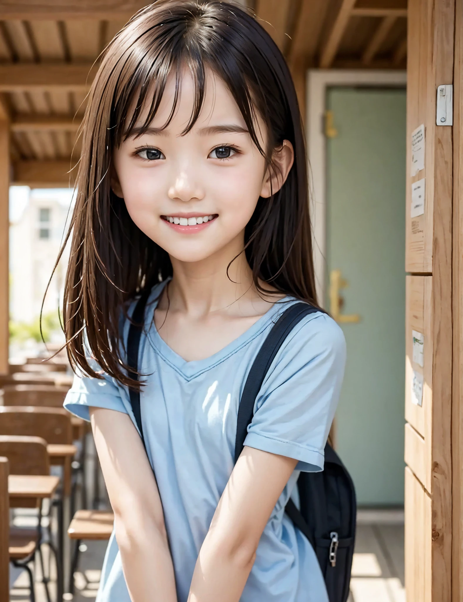  s,Line up quietly before entering the classroom, **************************, girl,cute, Masterpiece, Details,smile