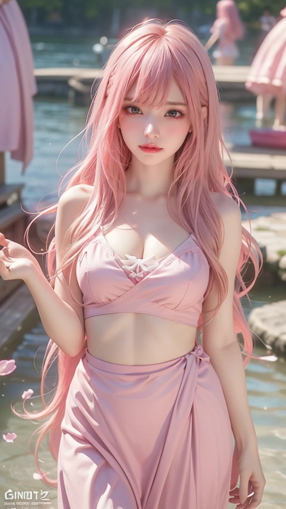 Best Quality, Masterpiece, 8k, RAW, Pink Silk young Cat Ear Girl, Cute, pink long hair, running towards viewer with wide spread arms, hugging, excited Expression, cute pink Clothing,Full-body portrait