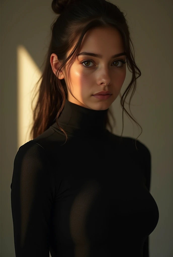 (eye level, headshot:1.2) photo of <lora:JadeLloyd_v1:1> JadeLloyd, she is wearing costume , she is wearing wrist scrunchie, her hair is styled as Straight High Ponytail, BREAK she is (in the hallway:1.1), silhouetted against the light, shot on Pentax 645Z, rich textures,smooth wide tonality, underexposed,Velvia 100 ,Voigtlnder Nokton 50mm f1.1 ,