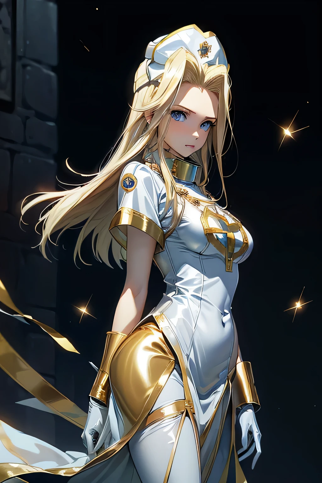 ￥ Perfect Anatomy　 top quality, highest resolution,(((latex clothing with metallic luster　shiny nurse hat　Shiny blond hair　 blue eyes)))　 Tales of Phantasia　mint　Ancient City