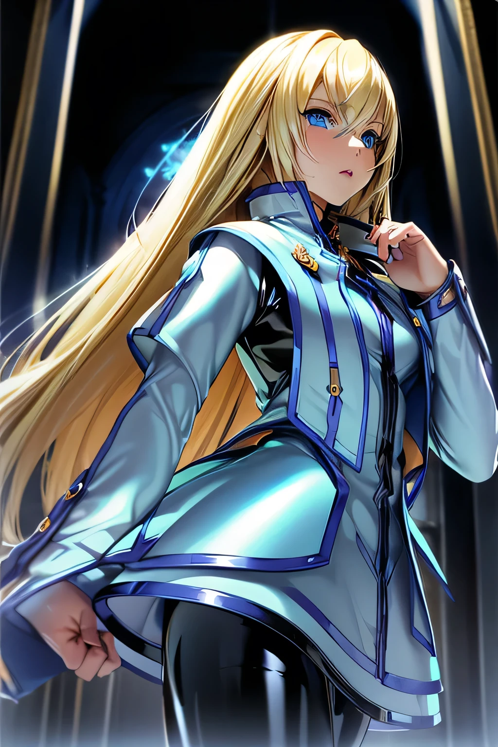  Perfect Anatomy　 top quality, highest resolution,(((latex clothing with metallic luster　Shiny blond hair　 blue eyes　 girl)))　TALES OF SYMPHONIA　Collet Brunel　church